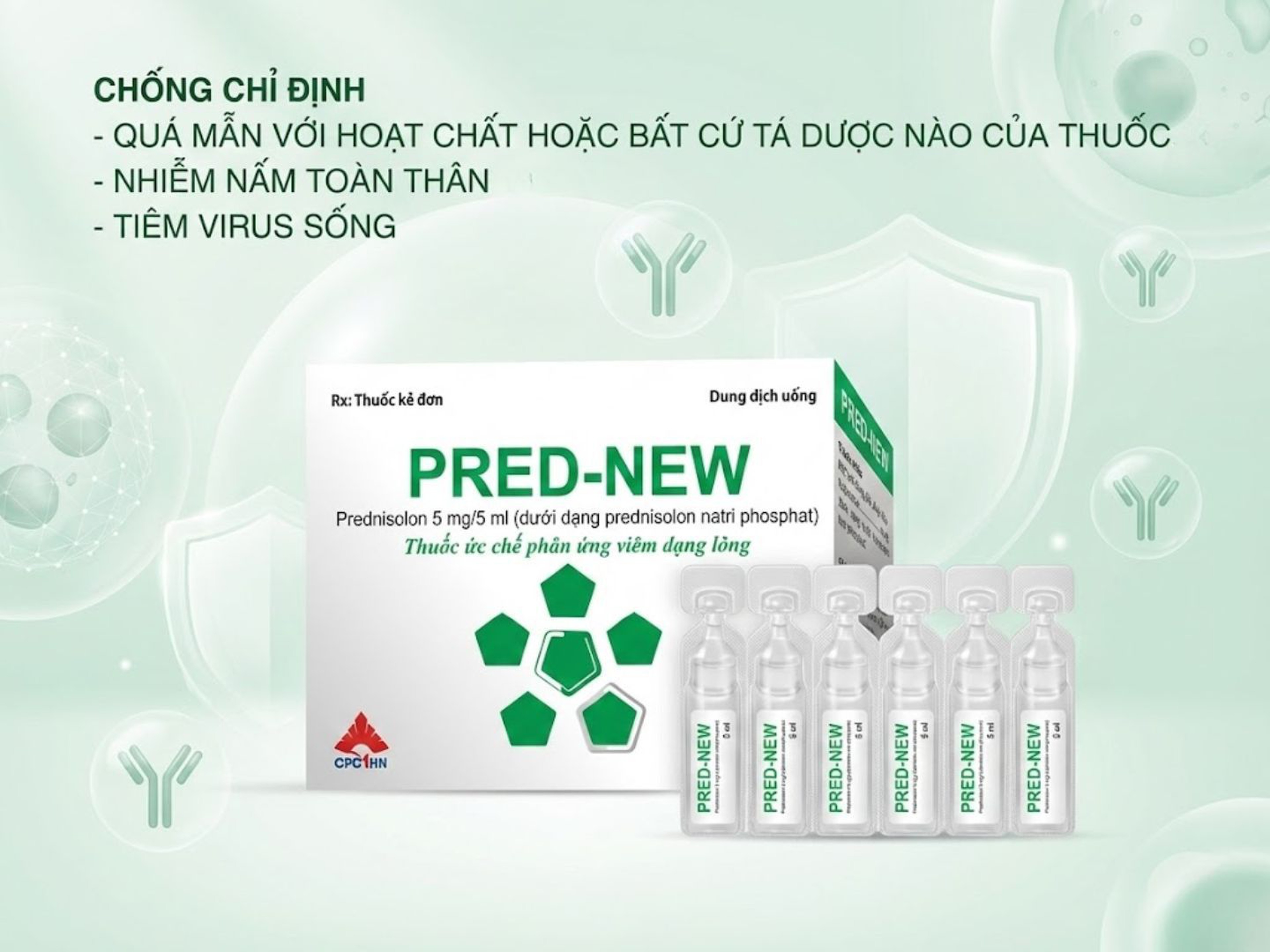 Thuốc Pred-New Sol 5mg/5ml chống viêm, chống dị ứng (Hộp 4 vỉ x 5 ống)