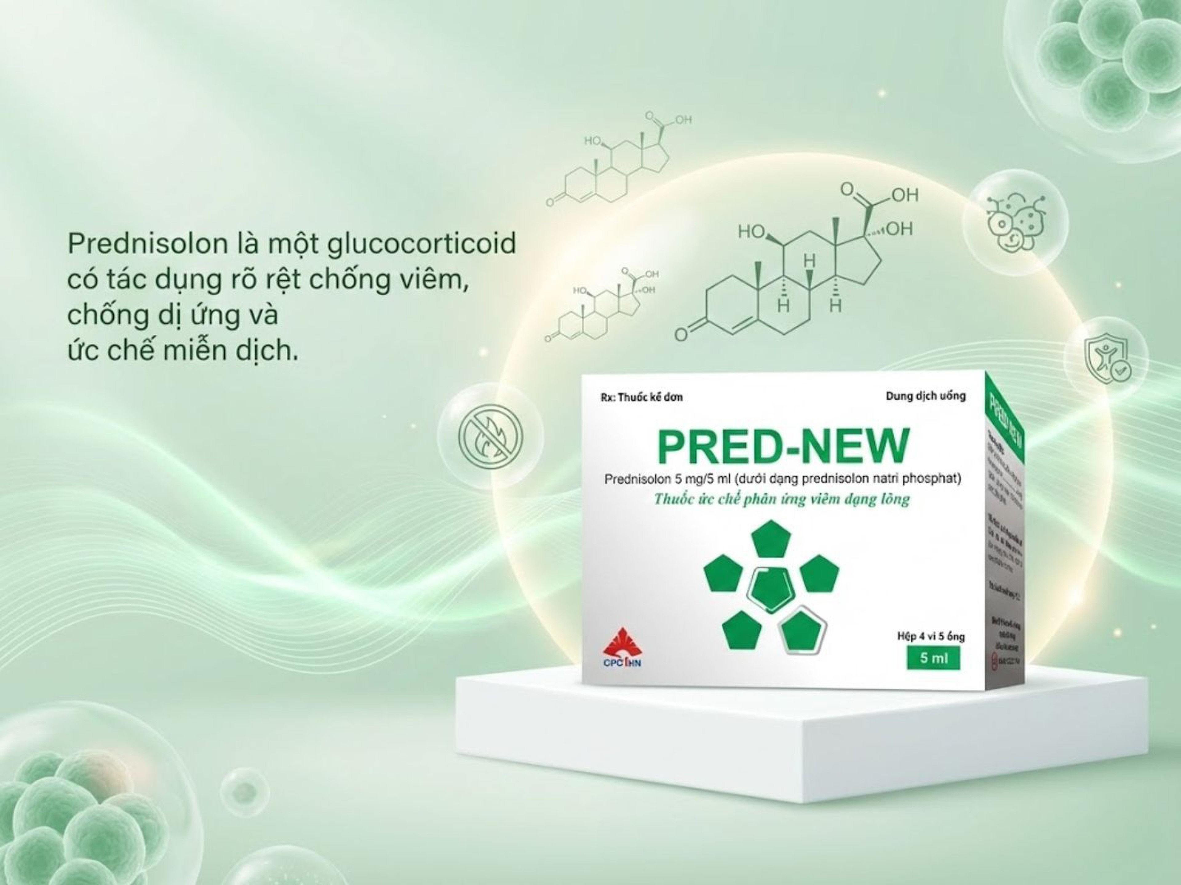 Thuốc Pred-New Sol 5mg/5ml chống viêm, chống dị ứng (Hộp 4 vỉ x 5 ống)