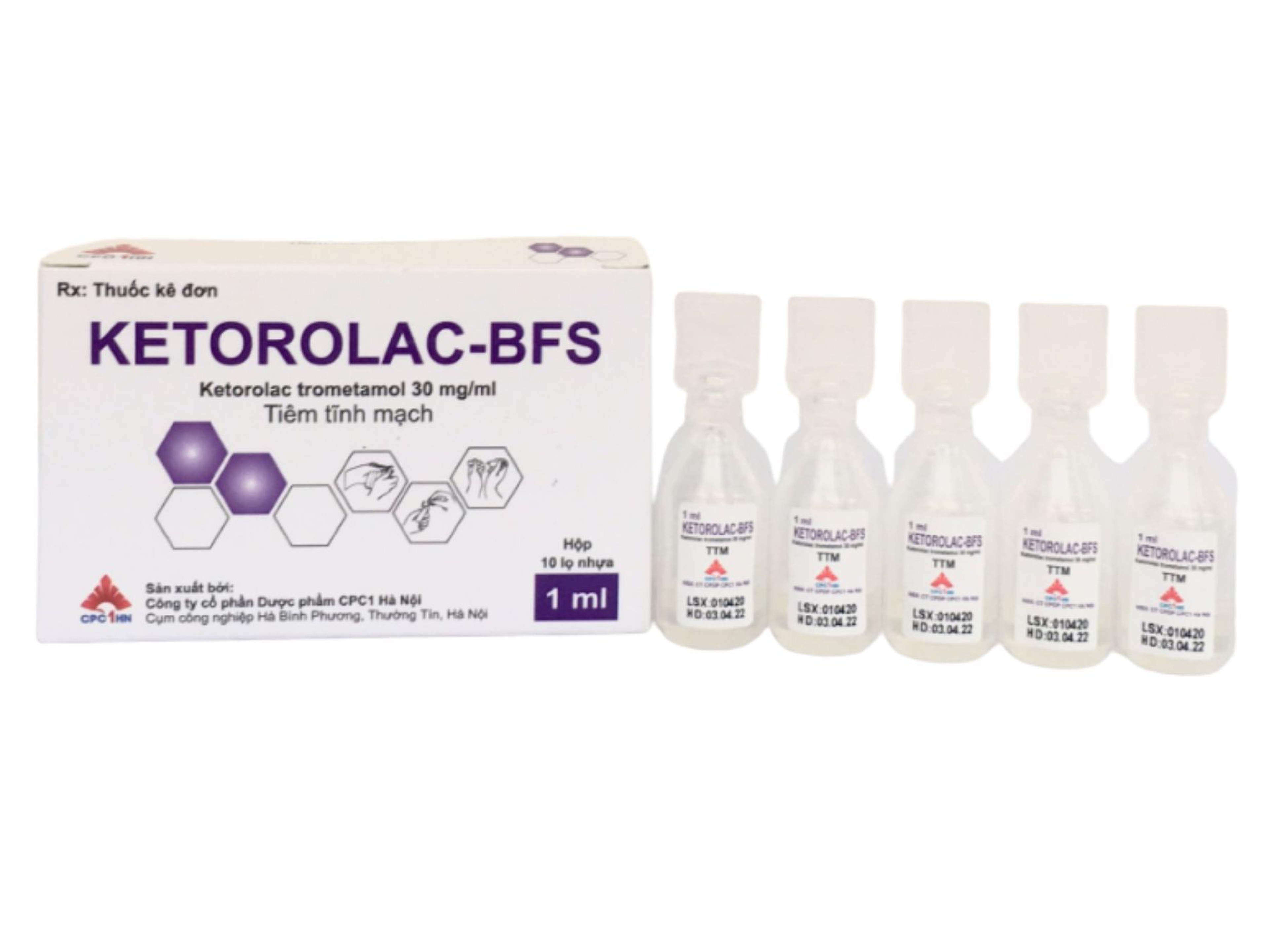 Thuốc tiêm Ketorolac-BFS 30mg/ml giảm đau, thuốc chống viêm không steroid (hộp 10 lọ nhựa)