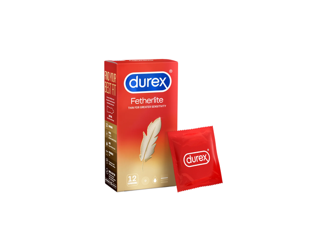 Bao cao su Durex Fetherlite thiết kế mỏng, kéo dài cuộc yêu (Hộp 12 cái)