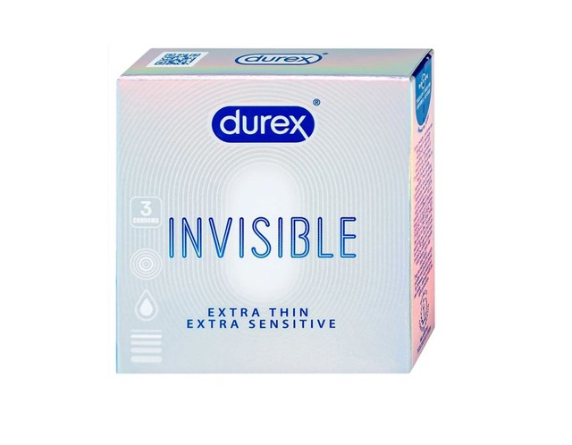 BCS Durex- Invisible Extra Thin/Sens siêu mỏng, thoải mái (Hộp 3 cái)
