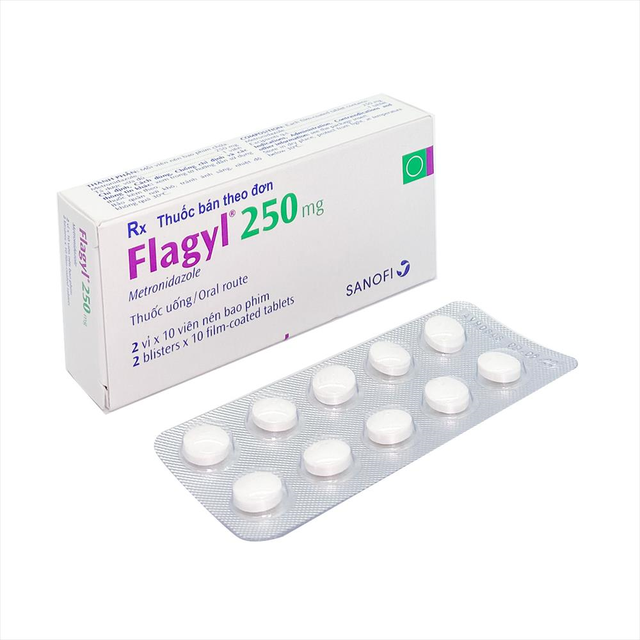 Thuốc Flagyl 250mg điều trị nhiễm khuẩn trên các chủng vi khuẩn nhạy cảm (Hộp 2 vỉ x 10 viên)