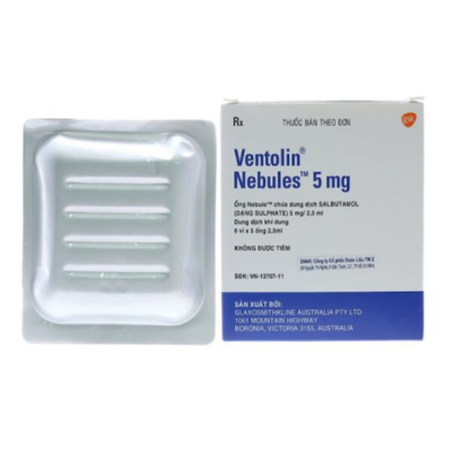 Thuốc khí dung Ventolin Nebules 5mg/2.5ml giúp điều trị hen suyễn, co thắt phế quản (Hộp 6 vỉ x 5 ống)