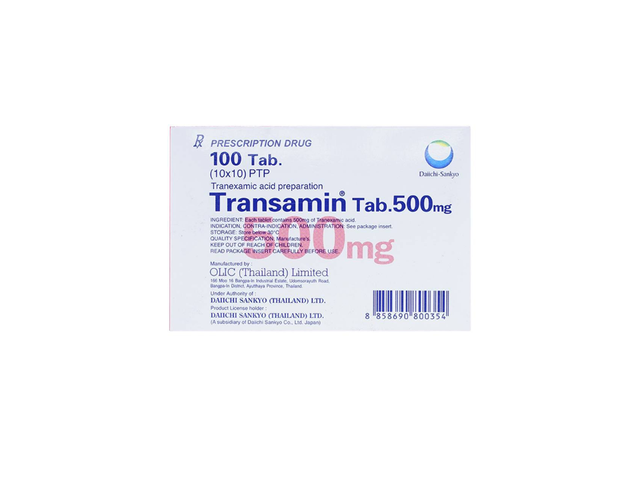 Thuốc Transamin Tab.500mg Daiichi điều trị bệnh bạch huyết, thiếu máu không tái tạo (Hộp 10 vỉ x 10 viên)