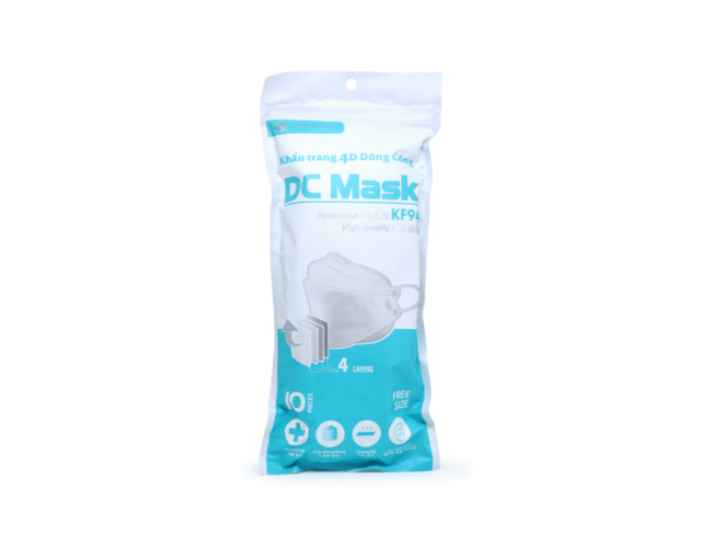 Khẩu trang 4D Dũng Công DC Mask KF94 trắng ngăn bụi bẩn (Túi 10 cái)