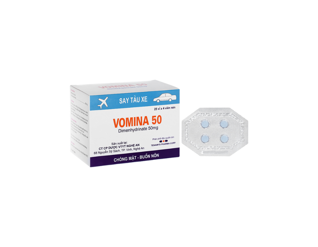 Thuốc Vomina Plus 50mg điều trị chóng mặt, buồn nôn (Hộp 25 vỉ x 4 viên)