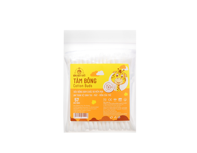 Tăm bông trẻ em Bông Bạch Tuyết đầu tròn mềm mại vệ sinh tai, rốn cho bé (Gói 57 que)