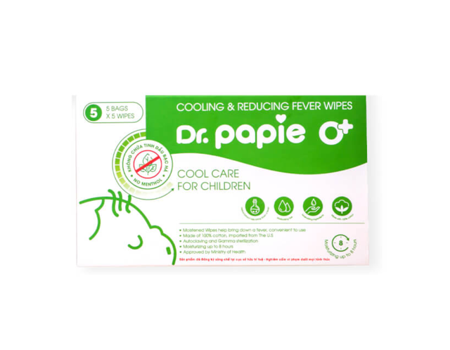 Khăn hạ sốt Dr.Papie 0+ cho bé (Hộp 5 túi x 5 khăn)