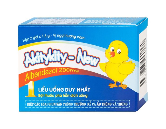 Thuốc Akitykity-New vị cam Sac 200mg diệt giun sán (Hộp 2 gói x 1,5g)