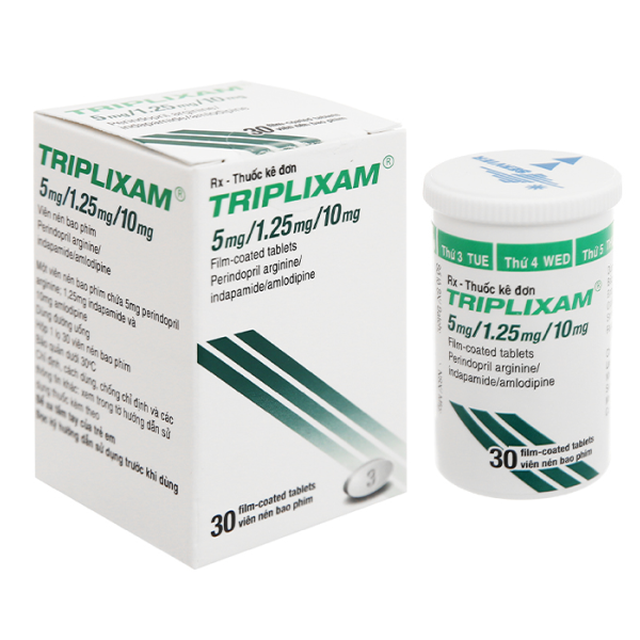 Thuốc Triplixam Tab 5mg/1.25mg/10mg điều trị tăng huyết áp ( lọ 30 viên)