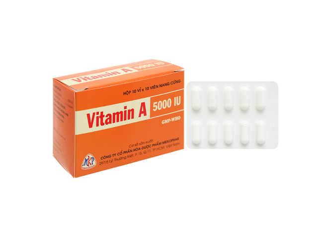 Thuốc Vitamin A 5000IU Cap Mekophar điều trị thiếu vitamin A ( hộp 10 vỉ x 10 viên) 