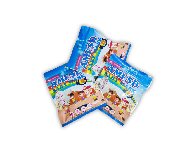Khẩu trang AMI 5D baby mask kids dành riêng cho trẻ em kháng khuẩn, ngăn khói bụi (Gói 10 chiếc) 