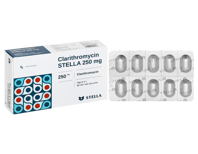Thuốc Clarithromycin Stella 250mg điều trị nhiễm khuẩn (Hộp 2 vỉ x 10 viên)