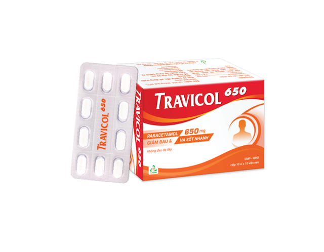 Thuốc Travicol 650mg giảm đau, hạ sốt (Hộp 10 vỉ x 10 viên)