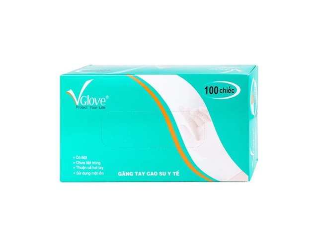 Găng tay cao su có bột Vglove size S sử dụng trong môi trường y tế và trong công nghiệp (Hộp 100 chiếc)
