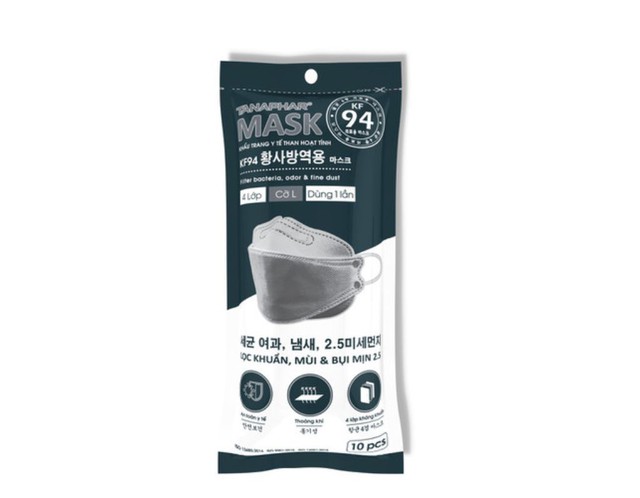Khẩu trang y tế than hoạt tính Tanaphar Mask KF94 kháng khuẩn, ngăn bụi bẩn (Túi 100 chiếc)