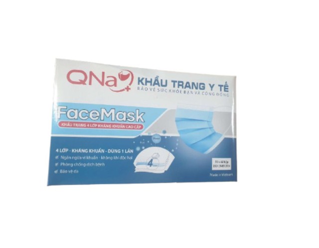 Khẩu trang y tế QNa 4 lớp (màu xanh) ngăn ngừa khói bụi (hộp 50 chiếc)