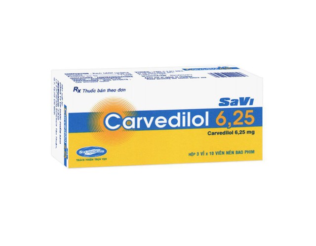 Thuốc Carvedilol 6.25 Savi điều trị tăng huyết áp, suy tim sung huyết (Hộp 3 vỉ x 10 viên)