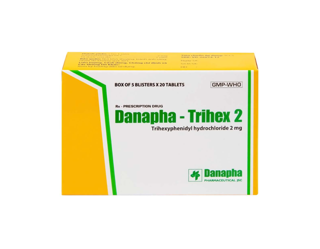 Thuốc Danapha - Trihex 2 điều trị hỗ trợ hội chứng Parkinson, giảm hội chứng ngoại tháp (Hộp 5 vỉ x 20 viên)