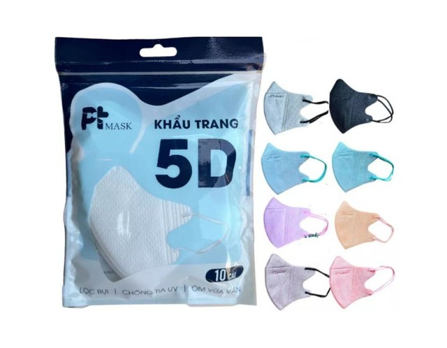 Khẩu trang Phương Tuyến 5D Mask (xanh) kháng khuẩn và ngăn ngừa khói bụi (Túi 10 chiếc)