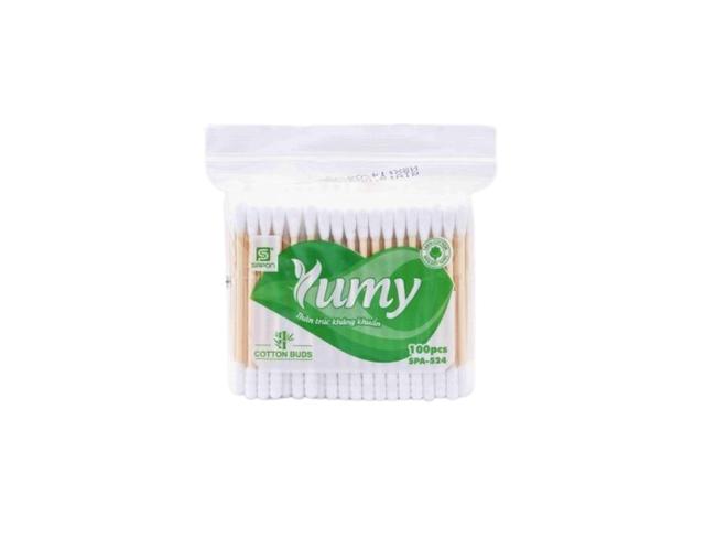 Bông tăm Yumy túi zipper người lớn thân trúc (Gói 100 chiếc)