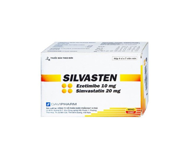 Silvasten 20/10 điều trị rối loạn mỡ máu, tăng mỡ máu (Hộp 4 vỉ x 7 viên) 