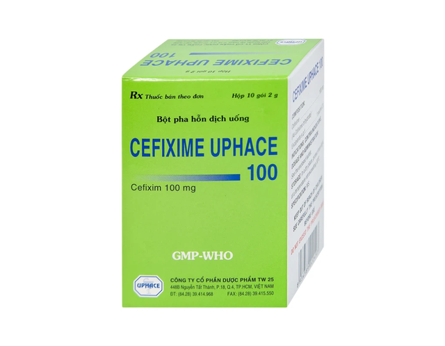 Bột pha hỗn dịch uống Cefixime Uphace 100mg điều trị nhiễm khuẩn (Hộp 10 gói x 2g)