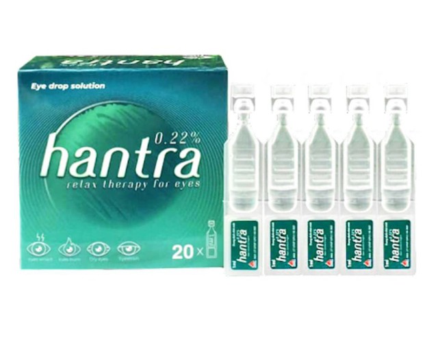 Nhỏ mắt Hantra 0.22% giúp vệ sinh mắt an toàn, hiệu quả (Hộp 4 vỉ x 5 ống 1ml)
