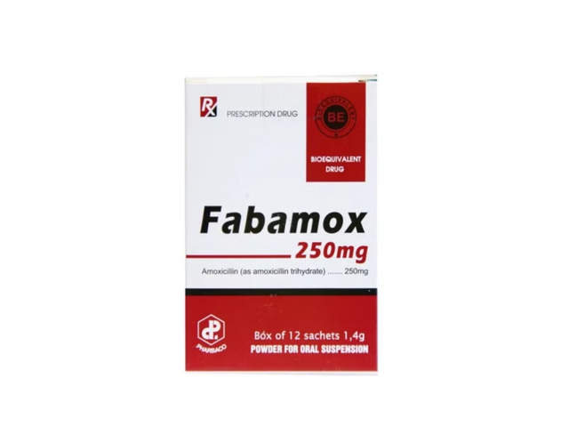 Thuốc kháng sinh Fabamox 250mg Sac điều trị nhiễm khuẩn (Hộp 12 gói)