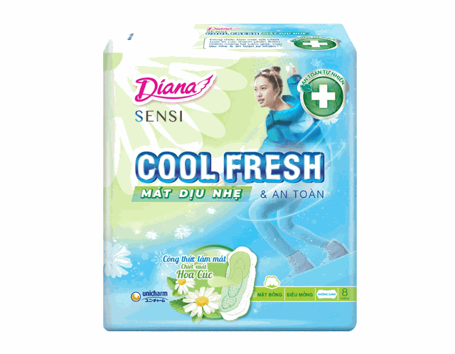 Băng vệ sinh Diana Sensi Cool Fresh mát dịu nhẹ siêu mỏng cánh (Gói 8+1 miếng)