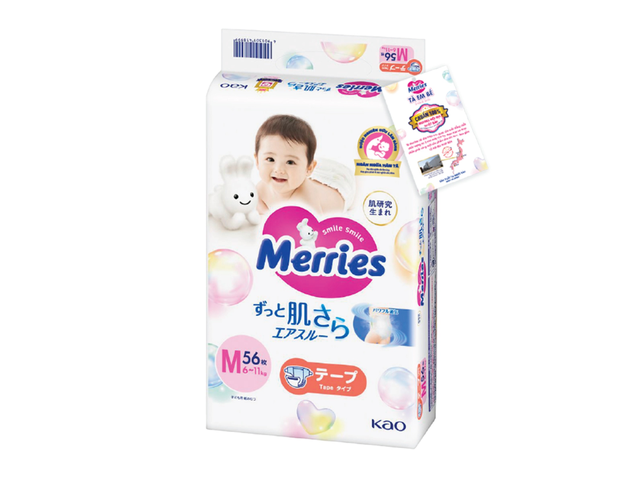 Tã dán Merries nội địa cộng miếng size M 56 miếng (6 - 11kg)