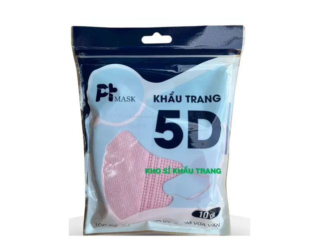 Khẩu Trang 5D Phương Tuyến (Màu hồng) ngăn giọt bắn, vi khuẩn, khói bụi (Gói 10 chiếc)