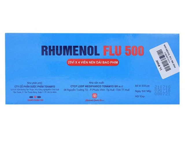 Thuốc Rhumenol Flu 500 Medipharco điều trị đau đầu, sốt từ nhẹ đến vừa (25 vỉ * 4 viên)