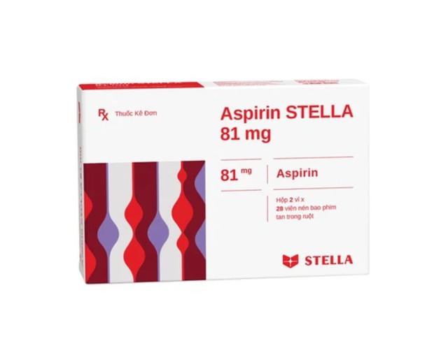 Thuốc Aspirin Stella 81mg phòng ngừa nhồi máu cơ tim, đột quỵ (Hộp 2 vỉ x 28 viên)