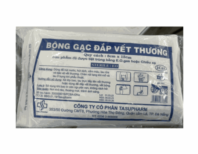 Bông gạc đắp vết thương Tasupharm 8x15cm bảo vệ vết thương (Gói 10 miếng)