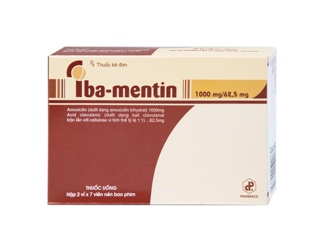 Thuốc Iba-Mentin 1000mg/62.5mg Pharbaco điều trị viêm Amidan, viêm xoang, viêm phế quản (Hộp 2 vỉ x 7 viên)