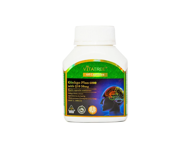 Viên uống Ginkgo Plus 6000 With Q10 50mg Vitatree hỗ trợ cải thiện trí nhớ (Hộp 60 viên)