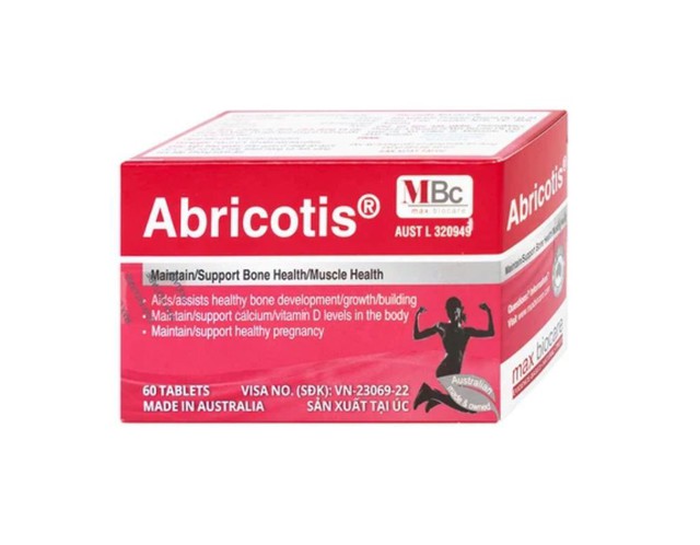 Thuốc Abricotis Probiotec hỗ trợ sức khỏe xương, cơ bắp, bổ sung canxi (Hộp 6 vỉ x 10 viên)