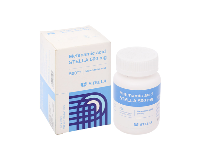 Thuốc Mefenamic 500mg Stella điều trị cơn đau đầu, đau răng, đau bụng kinh (Lọ 100 viên)