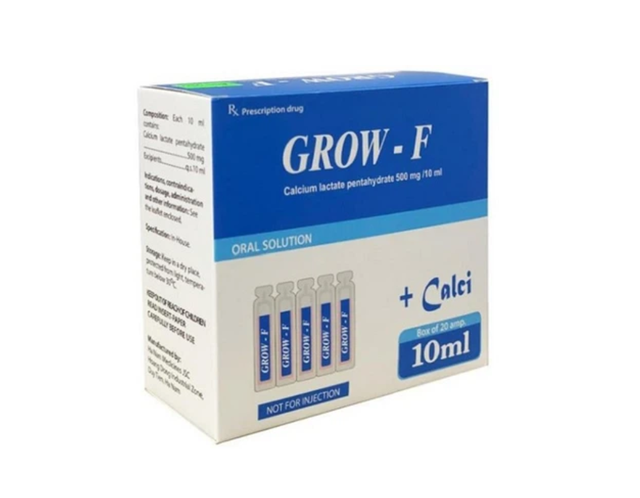 Thuốc Grow - F Hanapharm điều trị tình trạng thiếu calci (Hộp 20 ống x 10ml)