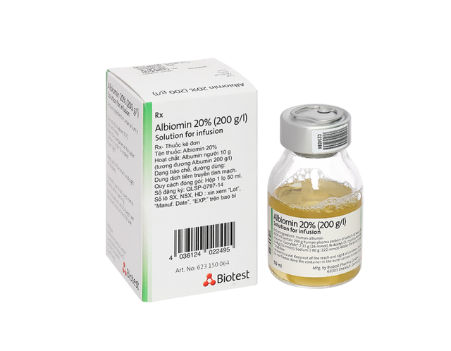 Dịch truyền Albiomin 20% Biotest điều trị cấp cứu choáng do giảm thể tích máu (Lọ 50ml)