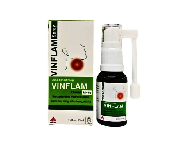 Dung dịch xịt Vinflam giảm đau, giảm viêm trong viêm thanh quản, viêm amidan (Chai 15ml)