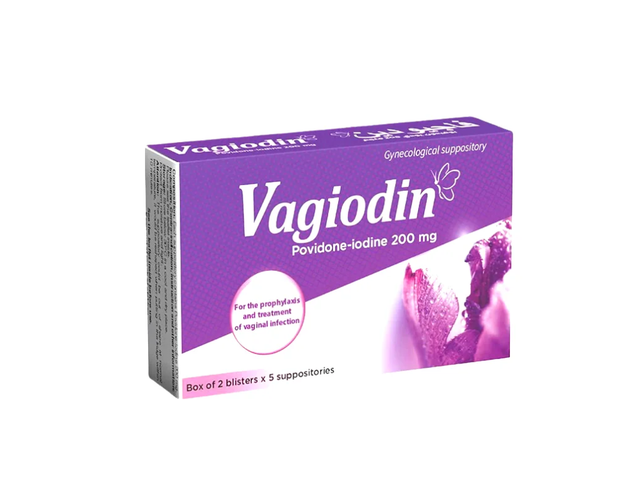Viên đặt âm đạo Vagiodin giúp dự phòng và điều trị nhiễm khuẩn âm đạo (Hộp 2 vỉ x 5 viên)