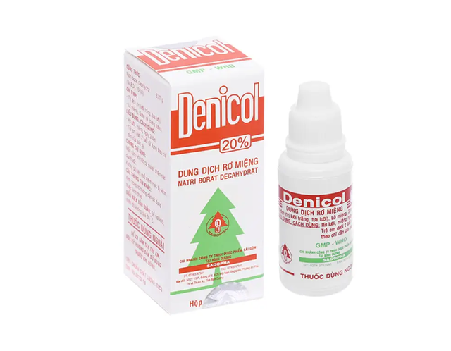 Dung dịch rơ miệng Denicol 20% Sagopha điều trị tưa lưỡi, lở miệng, sưng lợi (Hộp 1 lọ 15ml)