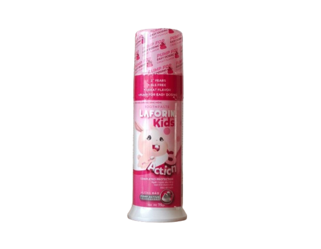 Kem đánh răng Laforin Kids ngừa sâu răng cho bé từ 2 tuổi vị đào (Chai 75g)