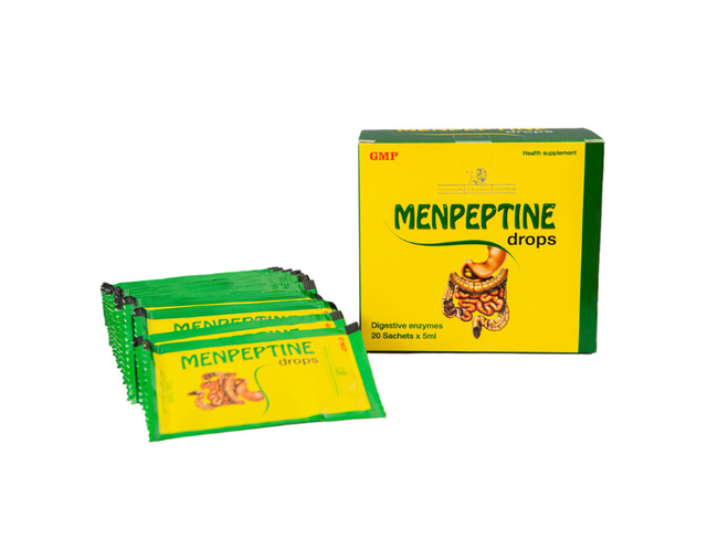 Menpeptine Drops giúp hỗ trợ tiêu hóa thức ăn, giảm đầy bụng, trướng hơi (Hộp 20 gói x 5ml)      