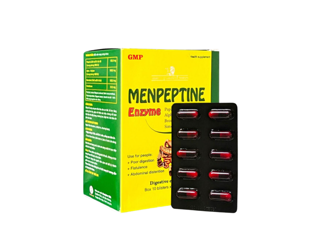 Thực phẩm Menpeptine Enzyme hỗ trợ tiêu hóa, giảm đầy hơi, chướng bụng (Hộp 10 vỉ x 10 viên)