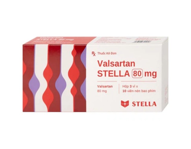 Viên nén Valsartan Stella 80mg điều trị tăng huyết áp, suy tim (Hộp 3 vỉ x 10 viên)