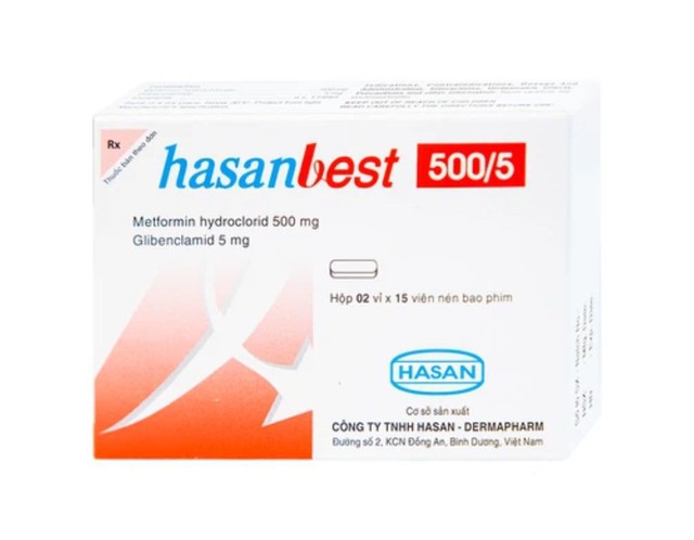 Thuốc Hasanbest 500/5 Hasan điều trị đái tháo đường tuýp 2 (Hộp 2 vỉ x 15 viên)