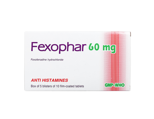 Thuốc Fexophar 60mg điều trị các triệu chứng viêm mũi dị ứng, dị ứng da, nổi mề đay (Hộp 5 vỉ x 10 viên)